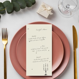 Plantilla de menú manuscrita/Menú editable para cumpleaños, fiestas temáticas y cenas.
