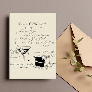 Handgeschriebene Martini-Party-Einladung | Digital bearbeitbare Vorlage für Verlobungsfeier, Hochzeit, Bachelorette, Geburtstag oder Kokette Ereignis