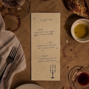 Handwritten Menu Card Template | Editable Canva Menu for Dinner Parties, Birthdays, Weddings, Rehearsal Dinners & Elegant Gatherings
