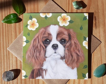 Cavalier King Charles Spaniel Card: Floral Greetings Card