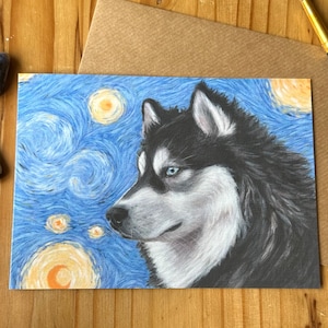 Carte de voeux Husky avec la nuit étoilée de Van Gogh / Carte d'anniversaire Husky / Carte Husky / Carte Husky pour la fête des mères / Fête des pères
