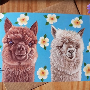 Alpakas und Primula Grußkarte / Alpakas Geburtstagskarte / Alpakas Karte / Alpakas Muttertags- / Vatertagskarte