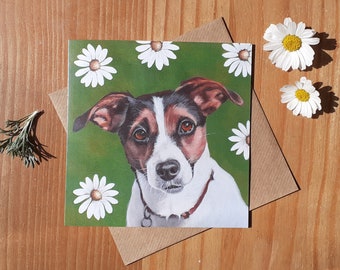 Jack Russell with Daisies Greetings card / Jack Russell Birthday card / Jack Russell Mother's Day card