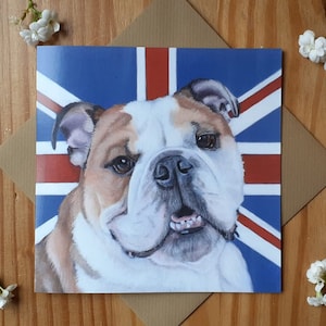 Bouledogue britannique avec carte Union Jack / Carte d'anniversaire bouledogue / Carte bouledogue / Carte bouledogue pour la fête des mères / Carte pour la fête des pères
