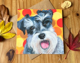 Schnauzer with Dotty Background Greetings card / Schnauzer Birthday card