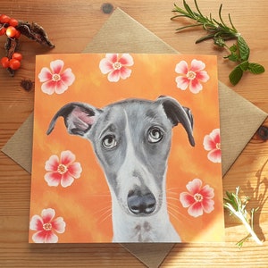 Biglietto di auguri con levriero e Polyanthus / Biglietto di compleanno con levriero / Biglietto per la festa della mamma con levriero / Biglietto per la festa del papà con levriero / Biglietto con Whippet