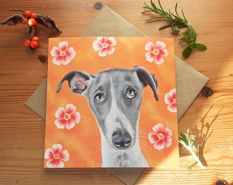 Greyhound Greetings Card: Polyanthus Floral Design