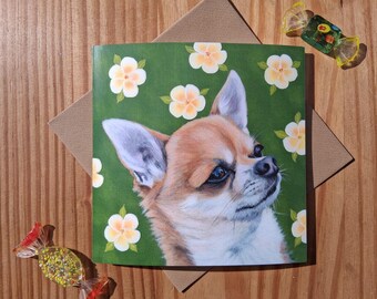 Short-haired Chihuahua with Primroses Greetings card