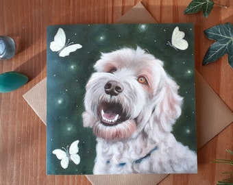 Labradoodle and Butterflies Greetings card