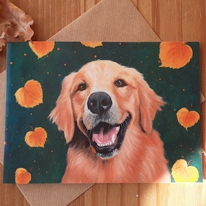 Carte de voeux Golden Retriever avec feuilles d'automne / carte d'anniversaire Golden Retriever / carte Golden Retriever / carte fête des mères/fête des pères