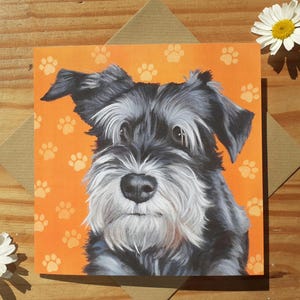 Schnauzer with Pawprints Greetings card / Schnauzer Birthday card / Schnauzer card / Schnauzer Mother&#39;s Day / Father&#39;s Day card