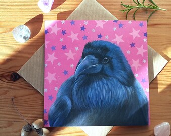 Crow with Stars Greetings card