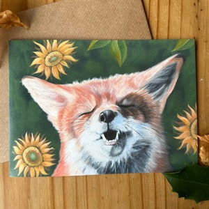 Carte de voeux renard et tournesol / carte d'anniversaire renard / carte renard / carte renard fête des mères / fête des pères