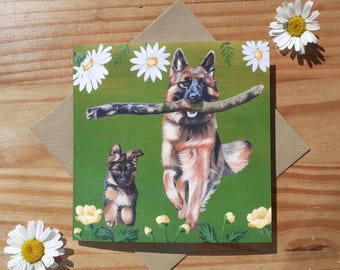 German Shepherd and Puppy Greetings Card