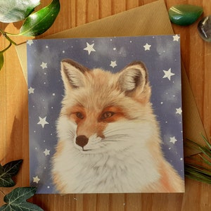 Carte de voeux renard avec étoiles argentées / carte d'anniversaire renard avec étoiles argentées / carte de Noël renard / carte de fête des pères renard