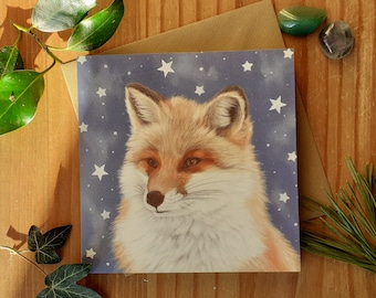 Fox with Silver Stars Greetings card