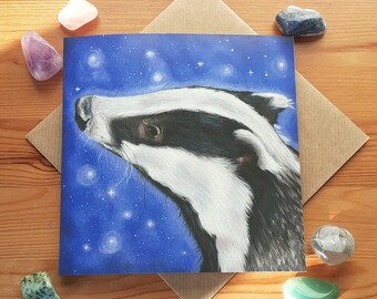 Badger with Starlit Sky Greetings card