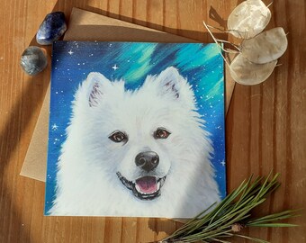 Samoyed with Northern Lights Greetings Card