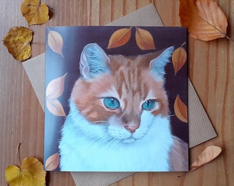 Carte de gingembre et chat blanc / Carte de voeux de gingembre et chat blanc / Carte d'anniversaire de gingembre et chat blanc / Fête des mères / Carte de fête des pères