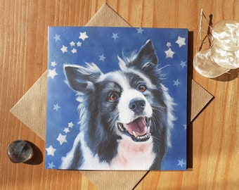Border Collie with Falling Stars Greetings card