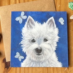 Carte de voeux West Highland White Terrier avec papillons / carte d'anniversaire Westie / carte Westie / carte Westie fête des mères / fête des pères