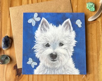 West Highland White Terrier with Butterflies Greetings card