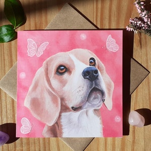 Beagle mit Schmetterlingen Grußkarte / Beagle Geburtstagskarte / Beagle Karte / Beagle Muttertags- / Vatertagskarte