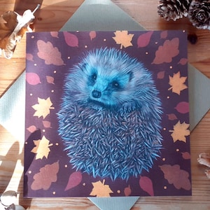 Carte de voeux Hérisson avec feuilles d'automne / Carte d'anniversaire hérisson / Carte de Noël hérisson / Fête des mères hérisson / Carte de fête des pères