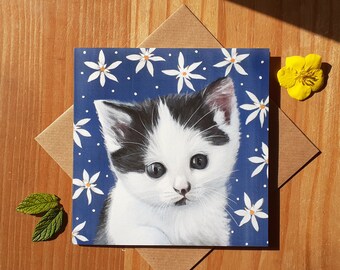 Kitten with Star Magnolia Greetings card
