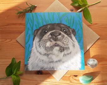 Carte de voeux loutre aux algues / carte d'anniversaire loutre / carte loutre / loutre fête des mères / carte de fête des pères