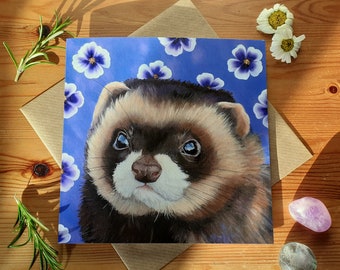 Polecat and Pansies Greetings Card