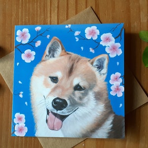 Shiba Inu with Cherry Blossom Greetings card / Shiba Inu Birthday card / Shiba Inu Mother's day card