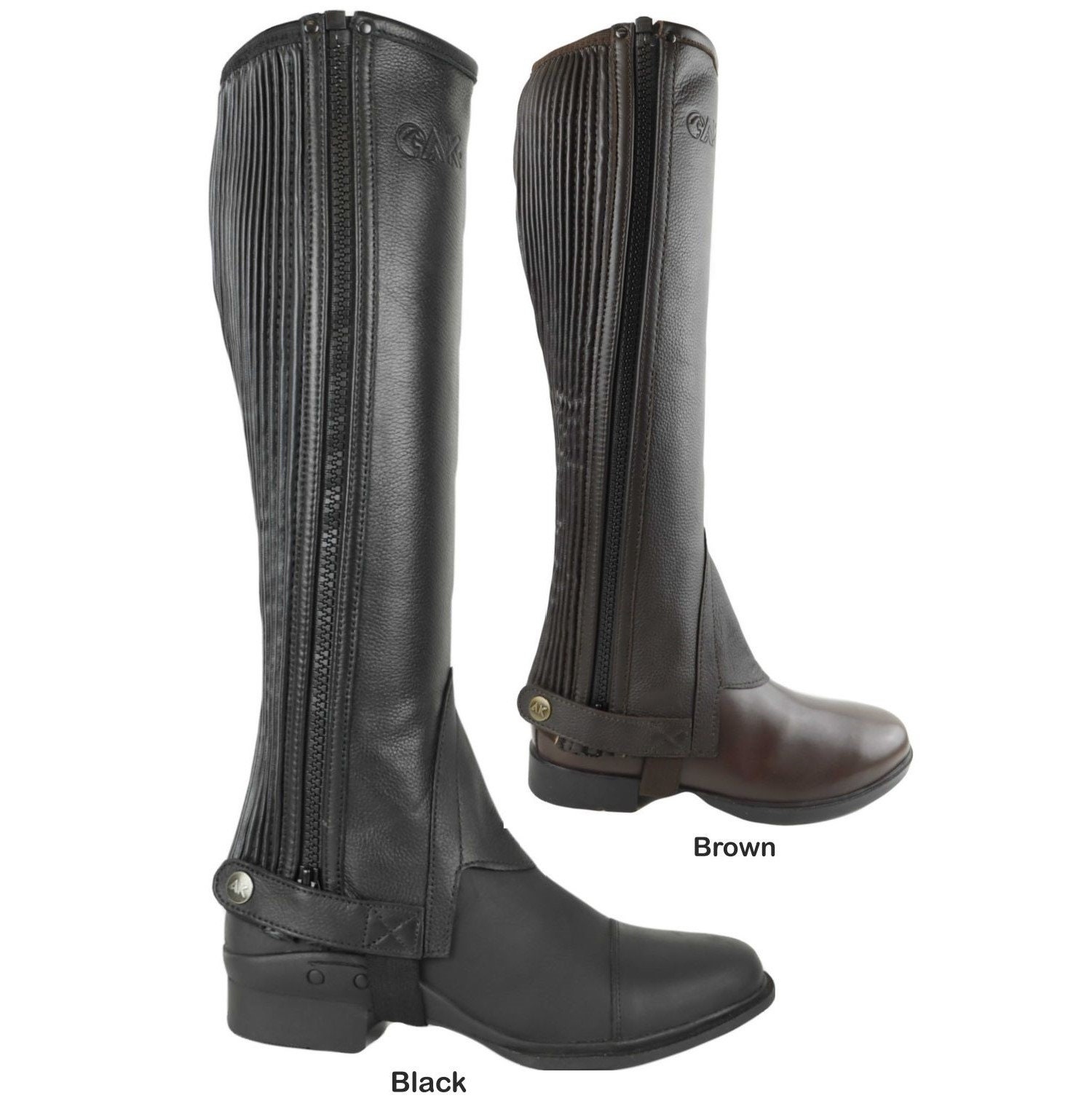 Stivaletti Da Equitazione In Pelle AK Thunder - Half Chaps Con Chiusura A Velcro E Cerniera - Foto 8