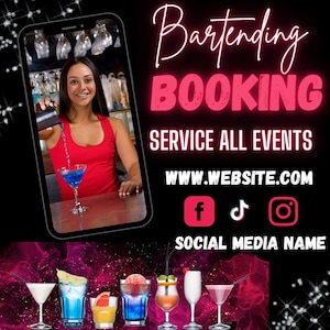 Bartending  Animated Flyer, Bartending Video, Mobile Bartending Flyer, Mixologist Bartender, Party Event, Planning Rental, Drink Services
