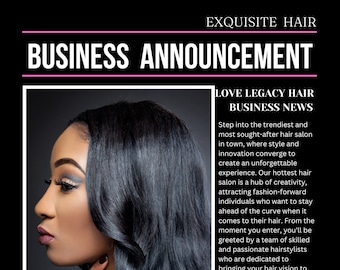 Hair Business Announcement, Hair Bundles Promo, New Clients Promo, Entrepreneur About Our Business Flyer, New Business Coming,Hair Business