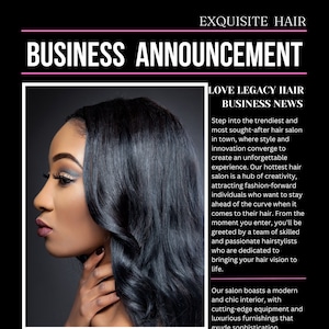 Hair Business Announcement, Hair Bundles Promo, New Clients Promo, Entrepreneur About Our Business Flyer, New Business Coming,Hair Business
