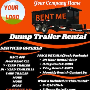 Dumpster Flyer, Dump Trailer Flyer, Trailer Rental Promotion, Roll Off Dumpster  Flyer, Trailer Rental Promo, Dumpster Rental Advertisement