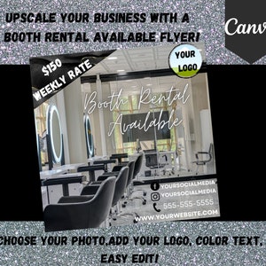 Booth Rental Flyer, Booth Rental Template, Hair Salon Rental, Massage Booth, Waxing Booth, Nail Tech, Make Up Booth, Lash-Brows Booth Rental