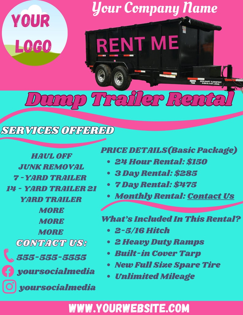 Dumpster Flyer, Dump Trailer Flyer, Trailer Rental Promotion, Roll off