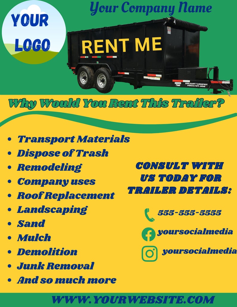 Dumpster Flyer, Dump Trailer Flyer, Trailer Rental Promotion, Roll off
