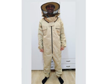 Beekeeping Beekeeper Bee Protective Full Suit Coverall Overall durable Cotton Jacket Pants Removable hood veil many pockets Elastic arm leg