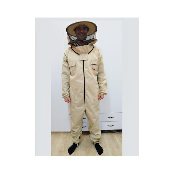 Beekeeping Beekeeper Bee Protective Full Suit Coverall Overall durable Cotton Jacket Pants Removable hood veil many pockets Elastic arm leg