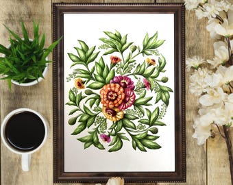 Zinnia Flower Illustration Poster