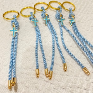 Baptism Cross Keychain | Jesus Cross Keyring | Christian Cross Rope Keychain (10 Pcs) | Baptism Favors | Cross Charm | Catholic Cross