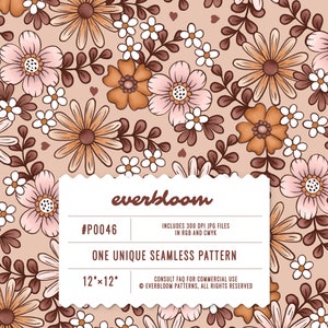 Naadloze boho-bloemmotief voor commercieel gebruik, herhalingspatroon jpg, gedempte bloemen jpg, naadloze herhaling, patroon voor stof
