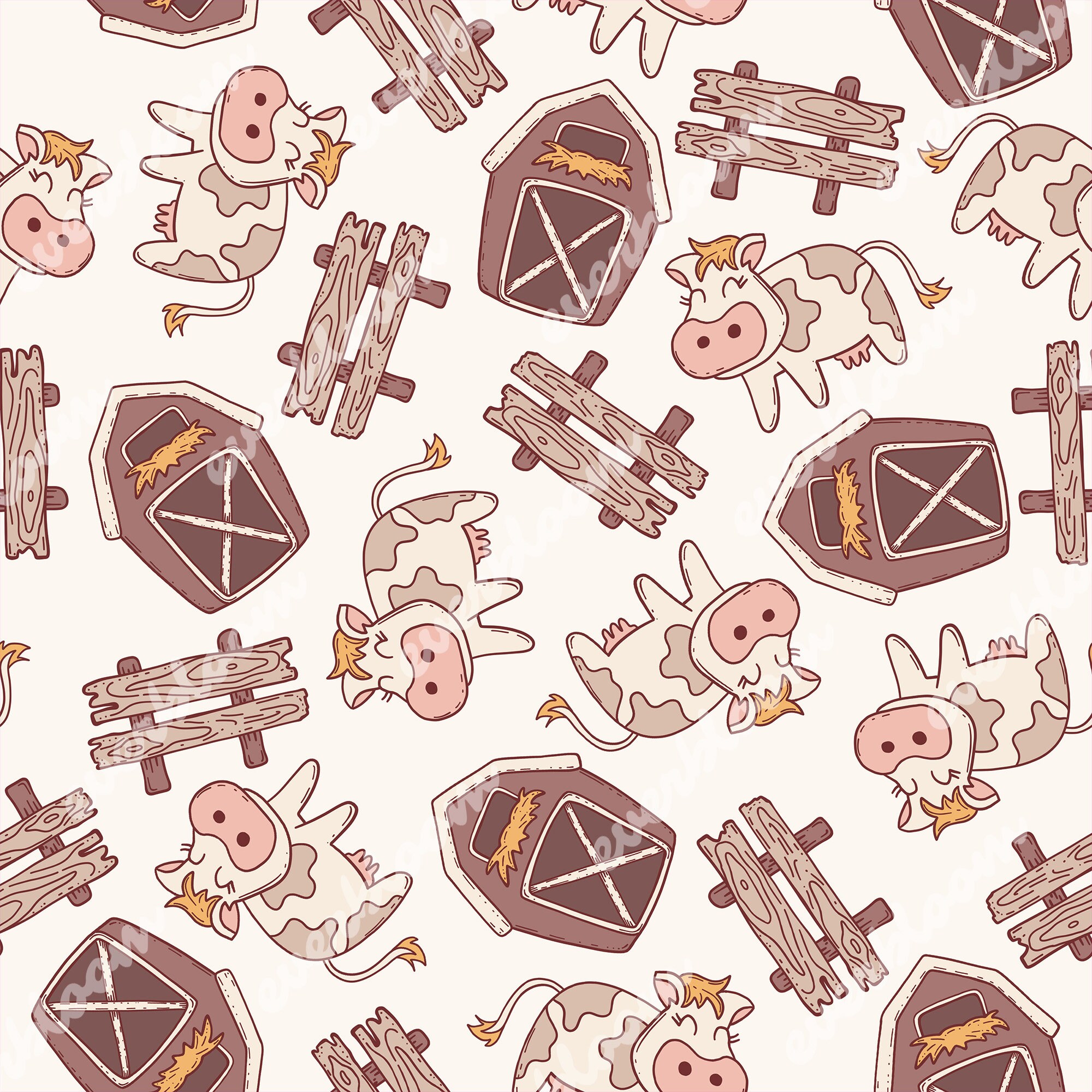 Farm Seamless Pattern for Commercial Use, Repeat Pattern Jpg, Farm Cow ...