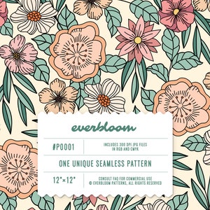 Retro Floral Seamless Pattern For Commercial Use, Repeat Pattern Jpg, Boho Floral Jpg, Seamless Repeat, Pattern For Fabric, Surface Pattern
