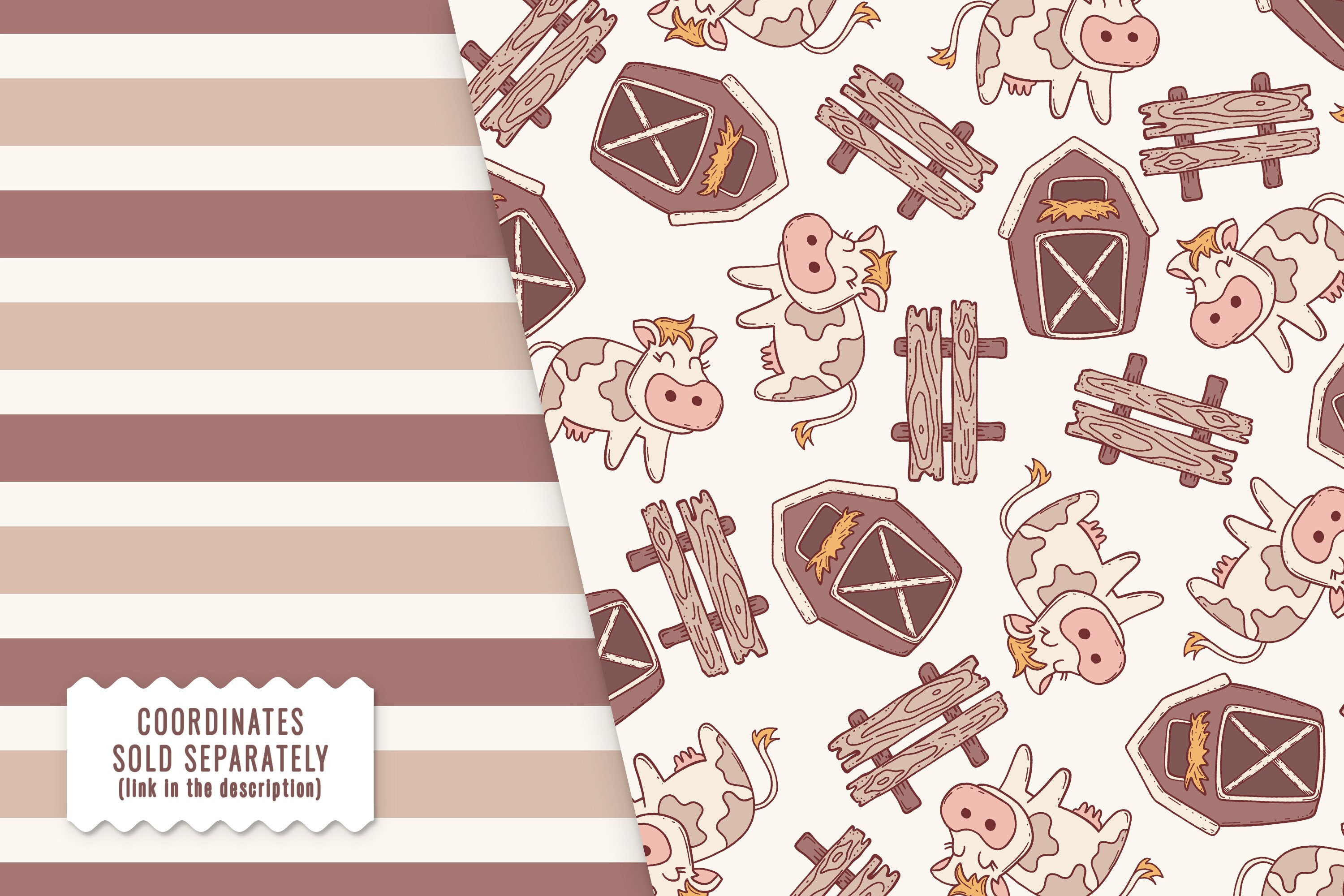 Farm Seamless Pattern for Commercial Use, Repeat Pattern Jpg, Farm Cow ...