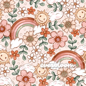 Boho Rainbow Floral Seamless Pattern for Commercial Use, Surface Pattern, Seamless Repeat, Custom Fabric, Seamless Design File