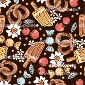 Treats Seamless Pattern For Commercial Use, Repeat Pattern Jpg, Summer Jpg, Pattern For Fabric, Surface Pattern, Seamless Design File